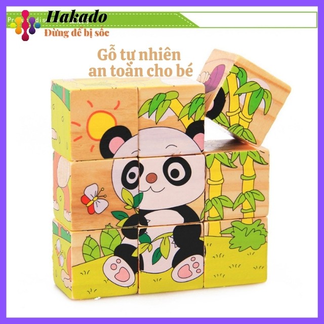 Đồ chơi xếp hình lắp giáp hình khối 6 mặt 9 chi tiết bằng gỗ
