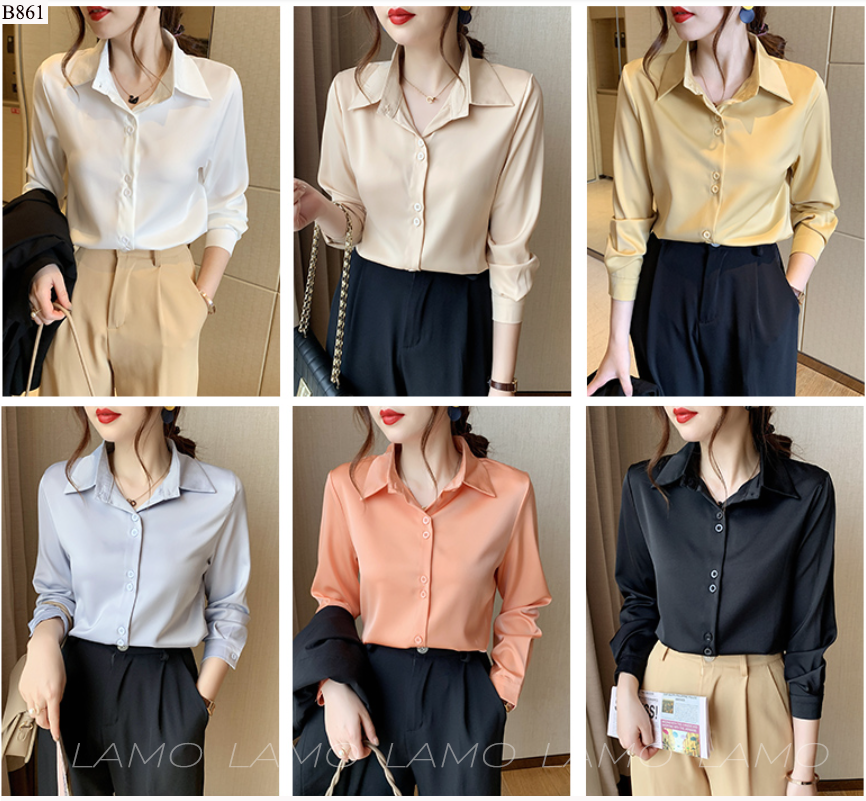 Áo sơ mi công sở nữ nút đôi lụa ngọc trai-b861