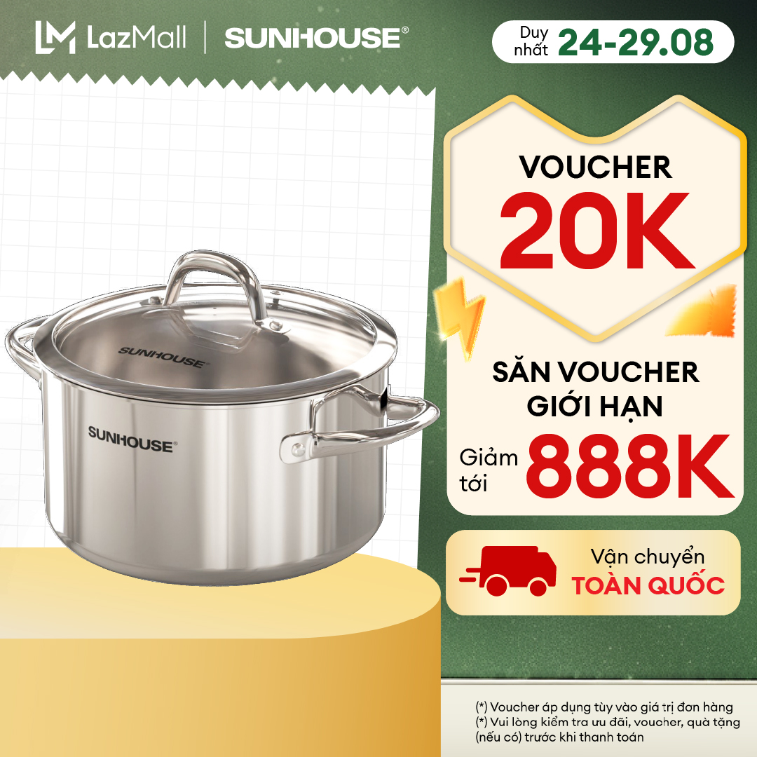 Nồi inox sunhouse sunhouse shg706 đáy liền nguyên khối siêu bền bắt từ siêu nhạy