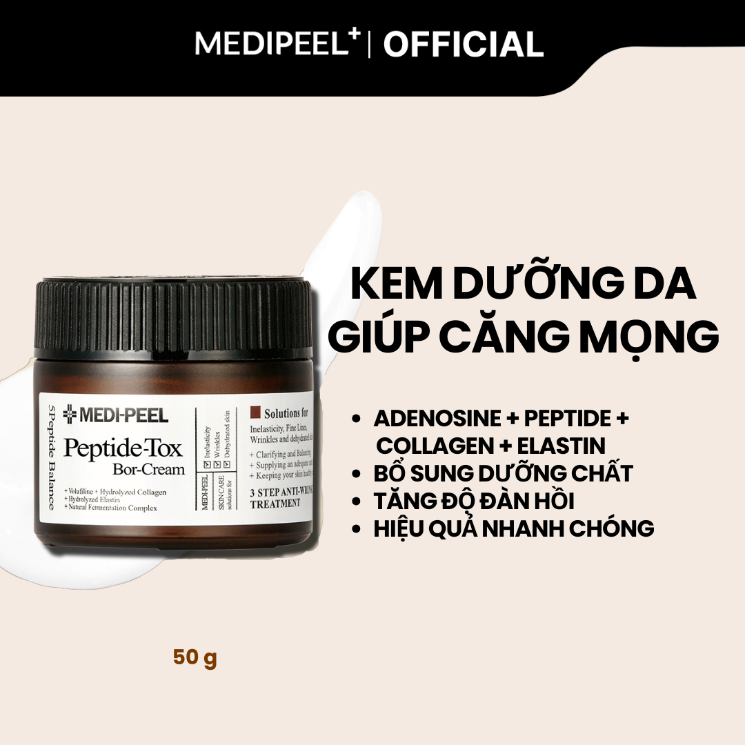Cấp ẩm, tăng cường độ đàn hồi medi-peel bor tox peptide cream 50g