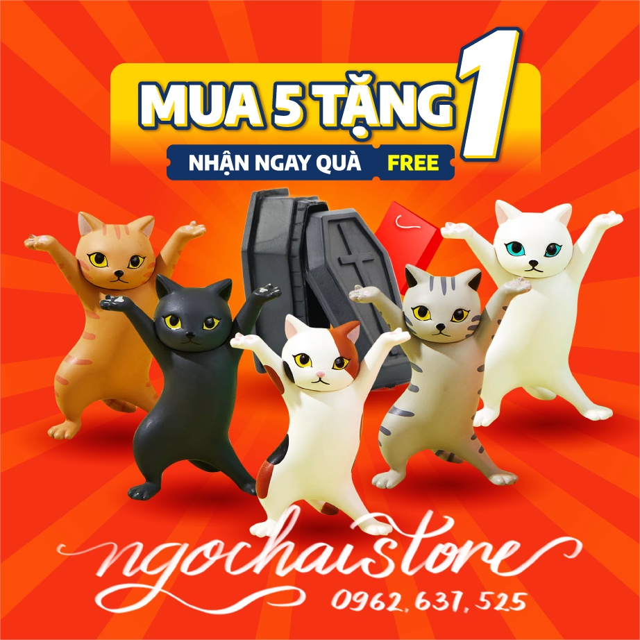 Mô hình mèo khiêng hòm nhảy múa để bàn trang trí