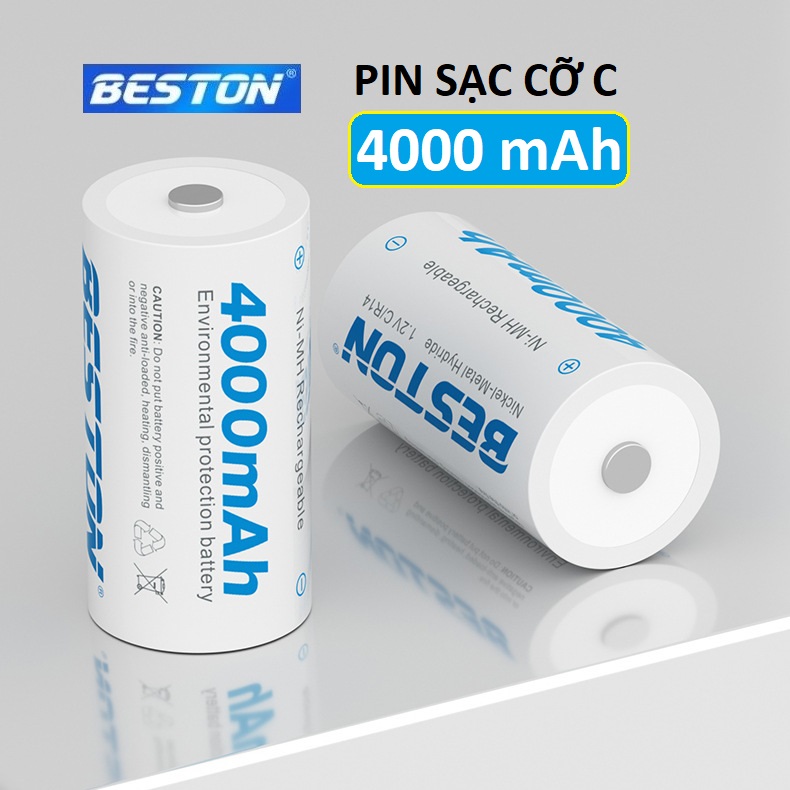 Pin C sạc Beston 4000mAh vỉ 2 pin cỡ trung dùng cho thiết bị gia đình, thiết bị điện tử