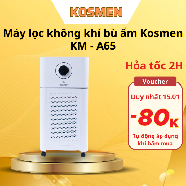 Máy lọc không khí bù ẩm Kosmen KM - A65, diện tích sử dụng 60m2, Hàng chính hãng, Bảo hành 24 tháng