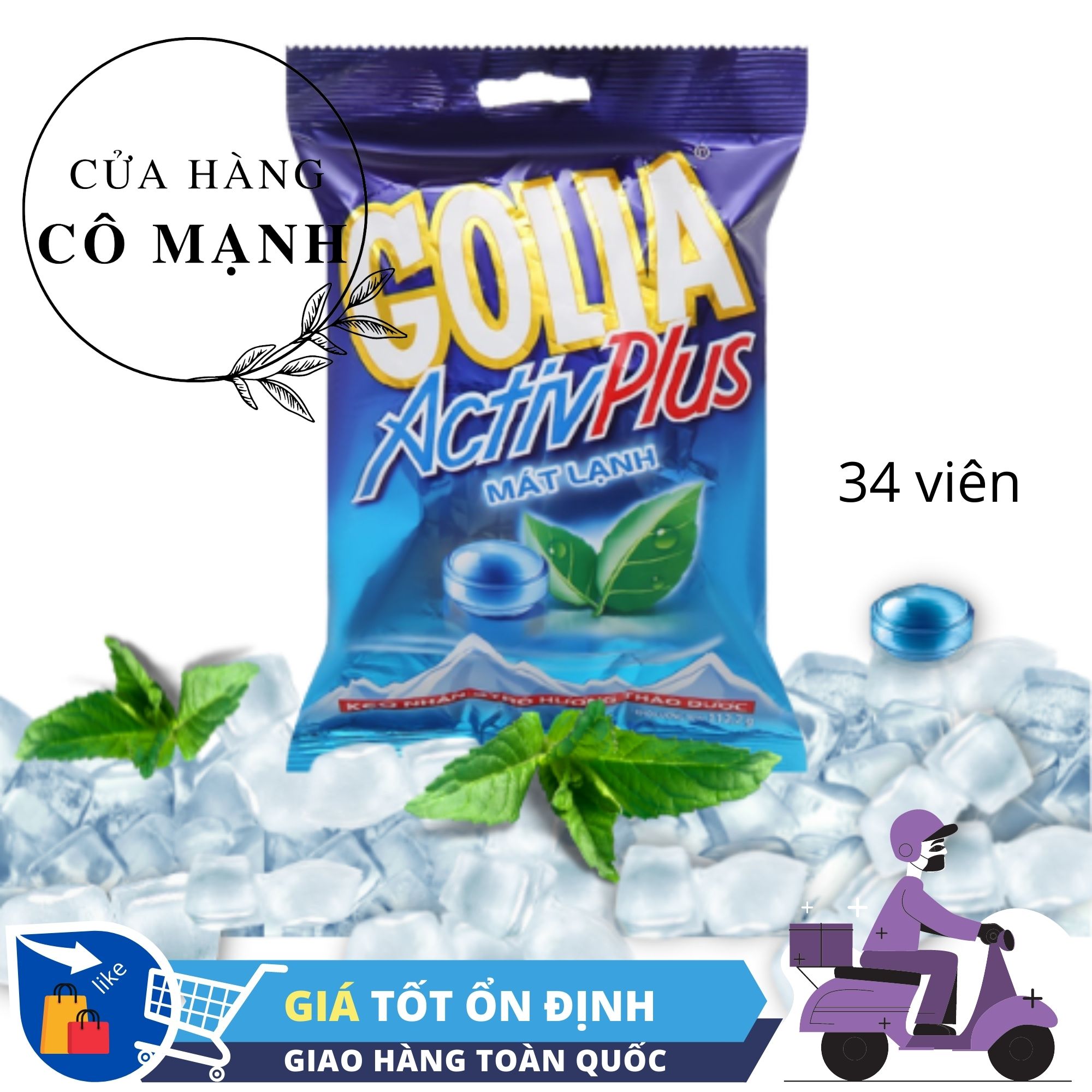 [Gói 30-34viên] Kẹo Ngậm Golia Activ Plus hương bạc hà nhân syrô thảo dược mát lạnh, sảng khoái