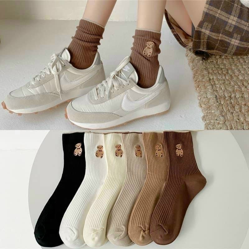 Set 5 đôi tất gấu cổ cao màu Vintage