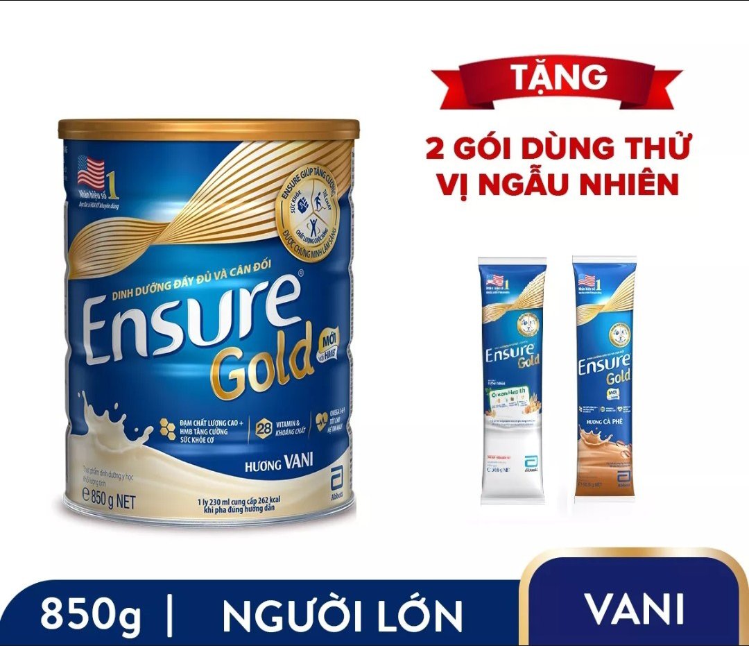 [Tặng 2 Gói Dùng Thử] Sữa Bột Ensure Gold 850g Hương Vani - Date Mới