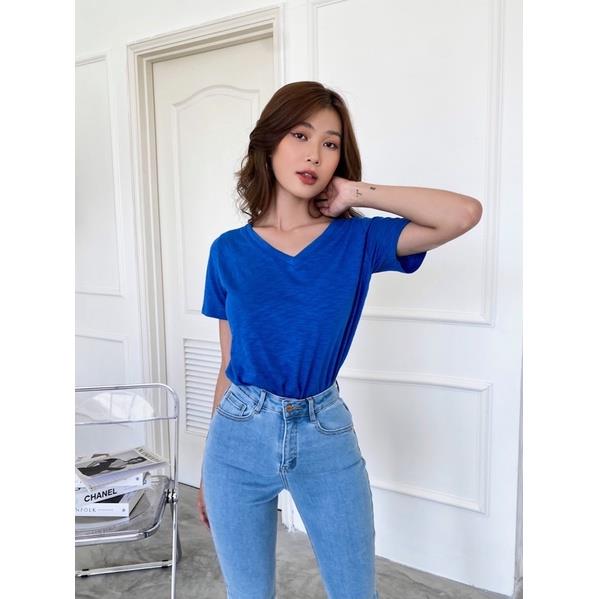 Thời trang Áo thun cổ V tim dáng basic nhiều màu chất cotton MIEU - GS02