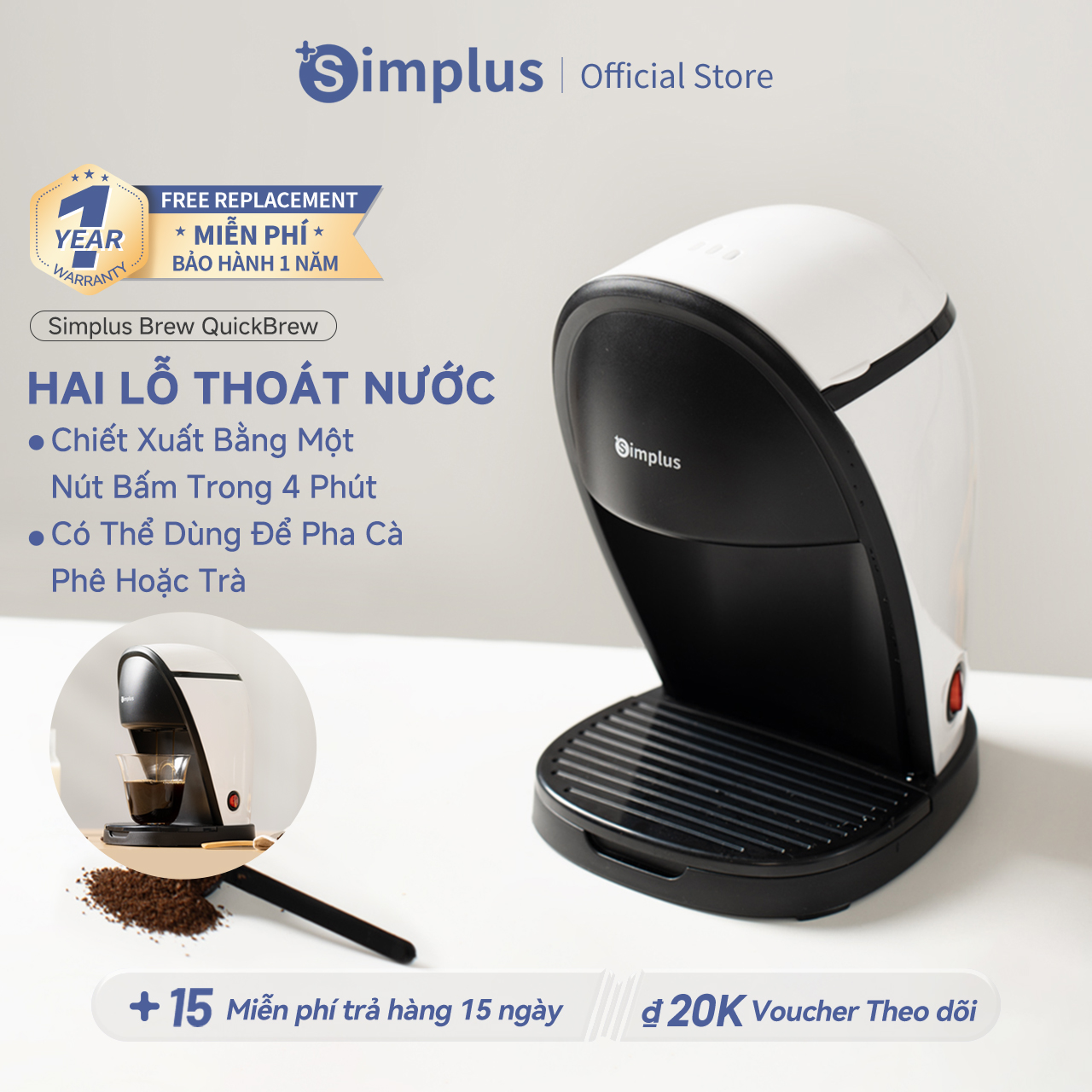 [New Arrival] Simplus Máy Pha Cà Phê Máy Pha Cà Phê Đa Năng Mỹ Có thể Dùng Để Pha Cà Phê Và Trà Thiết Kế Nhỏ Gọn Dung Tích Bình Chứa Nước 250ml KFJH018 - Bảo hành 1 năm 1 đổi 1