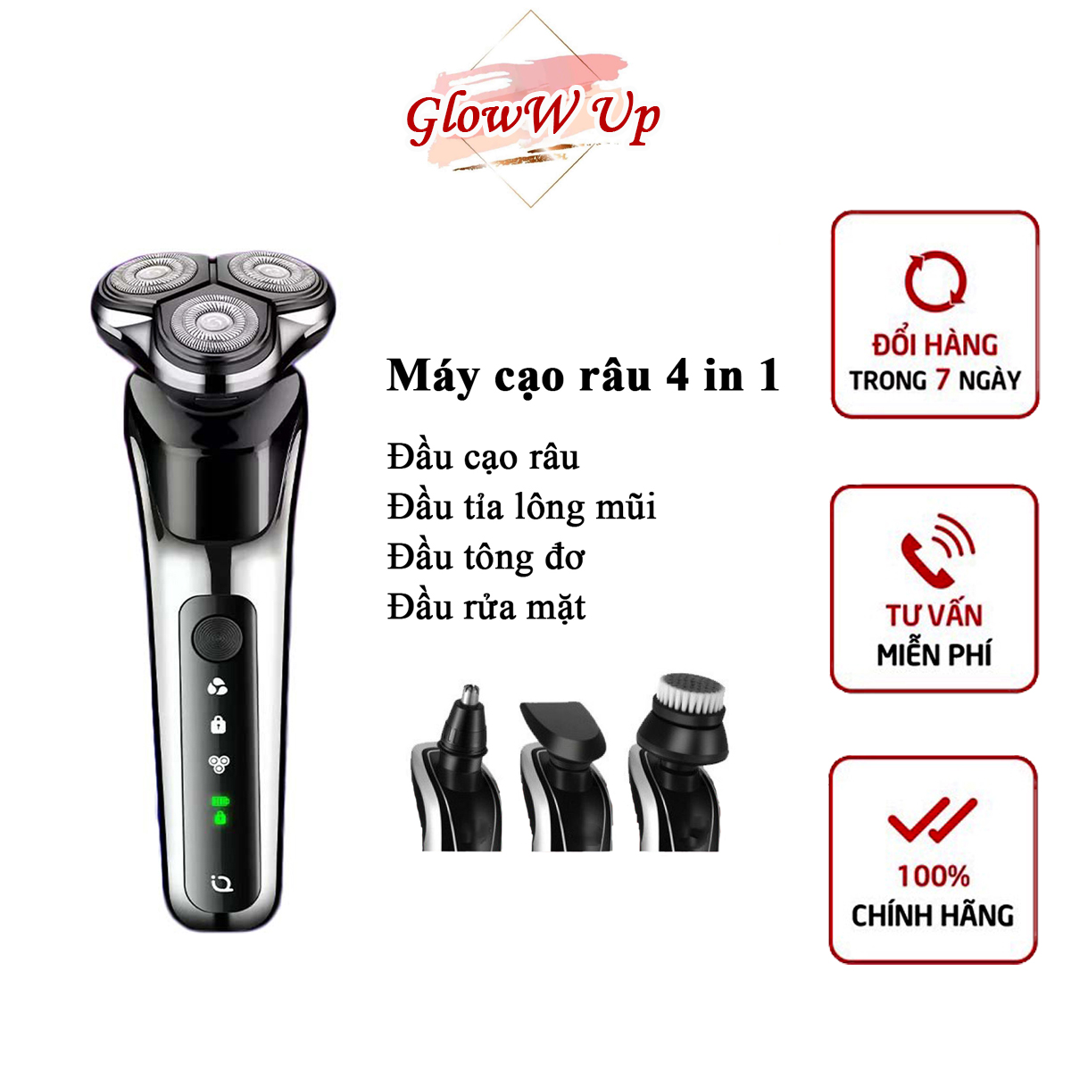 Máy Cạo Râu Đa Năng 4 In 1 Hàn Quốc Pholzps Tông Đơ Cắt Tóc Tỉa Lông Mũi Massage Mặt Dao Cạo Râu Điện Xiaomi Khô Chống Nước IPX7 Có Thể Thay Lưỡi Dao Cạo Râu Pin Trâu GLowW Up