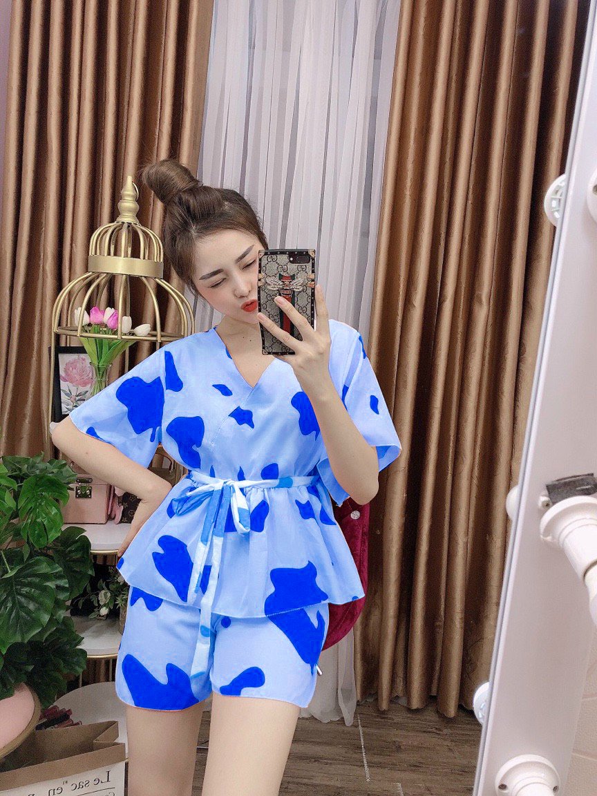Đồ bộ nữ ngắn KIMONO vải kate lụa xinh xắn, freesize dưới 58kg