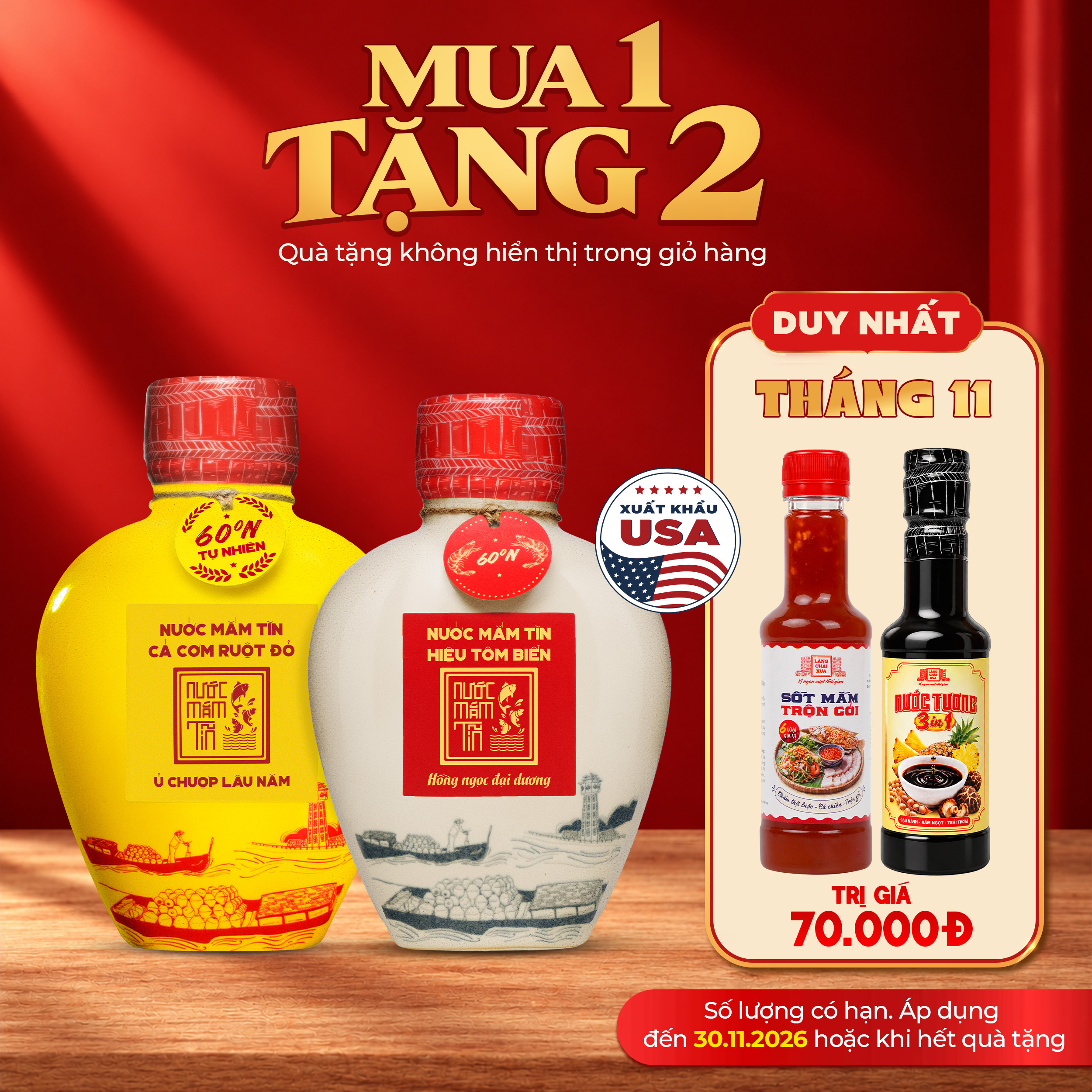 [Tặng Sốt mắm trộn gỏi và Nước tương 3in1] Combo 2 BÌNH GỐM gồm Hiệu Tôm biển 60N 500ml và Cá cơm vàng 60N 500ml Nước mắm Tĩn