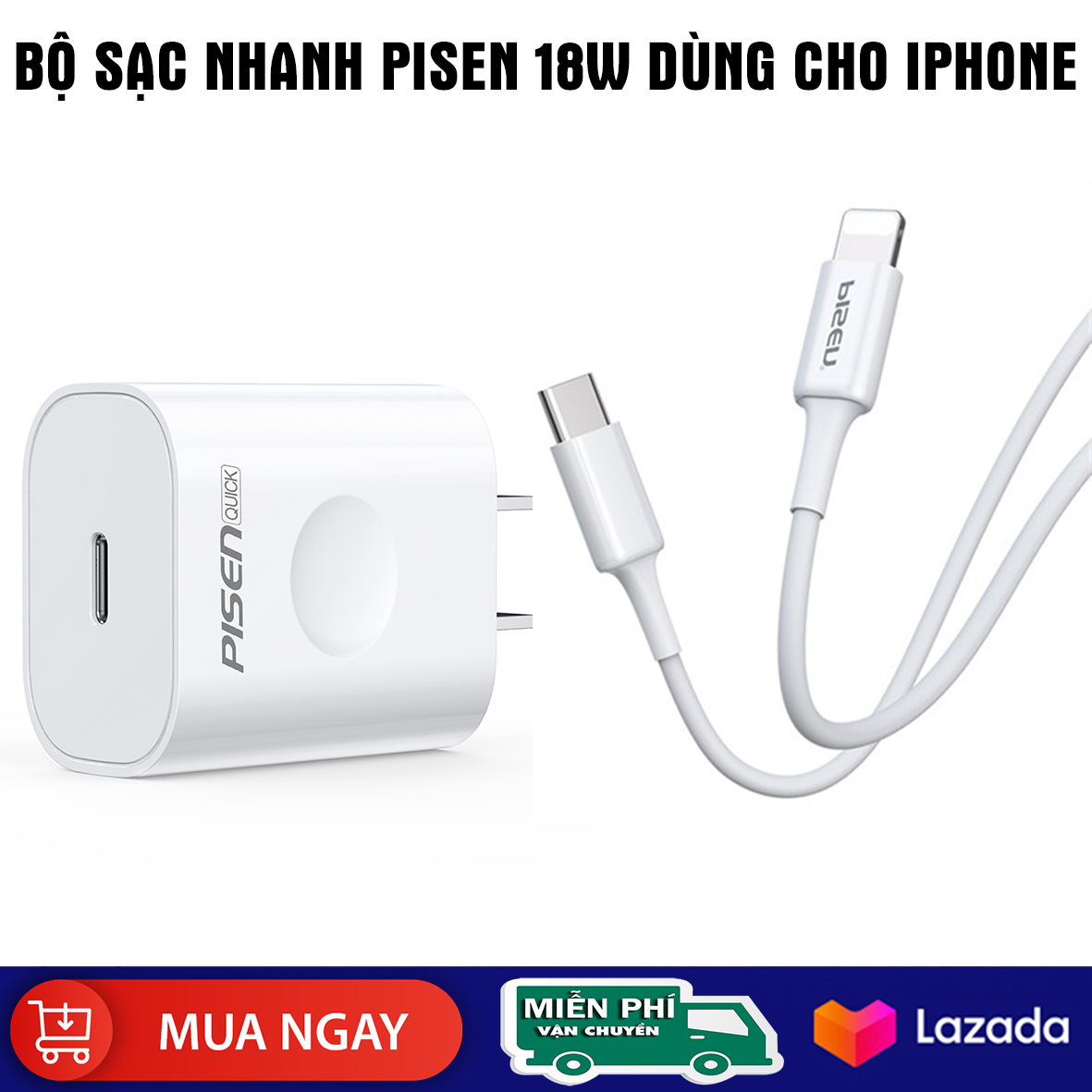 Bộ Sạc Nhanh Pisen PD 18W Dành Cho IP 8 ĐẾN 12 PRO MAX