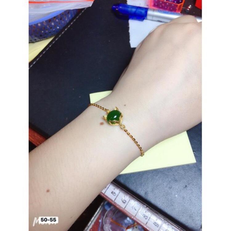 Bộ trang sức vàng tây mặt hồ ly ngọc bích tự nhiên