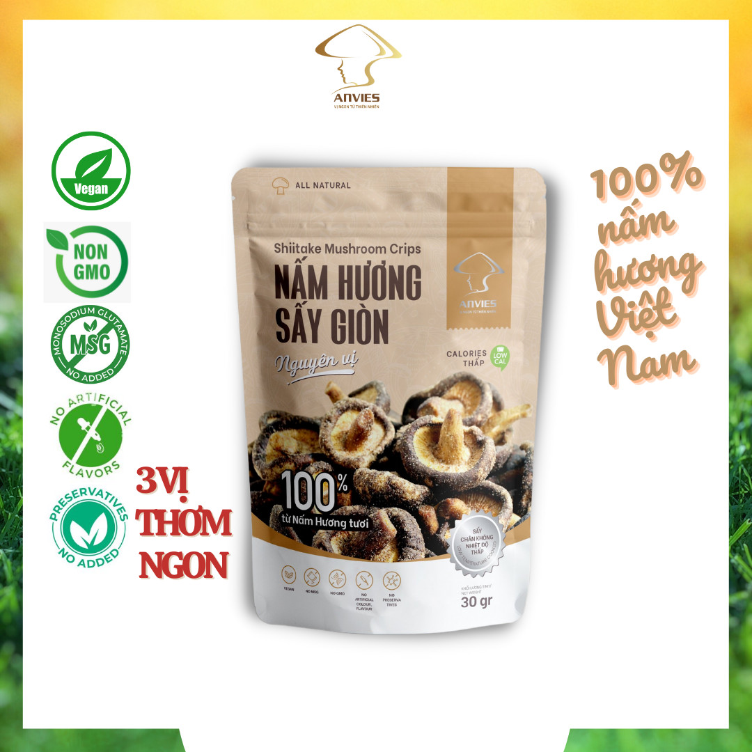 NẤM HƯƠNG SẤY GIÒN ĂN LIỀN ANVIES NGUYÊN VỊ - 100% NẤM HƯƠNG VIỆT NAM