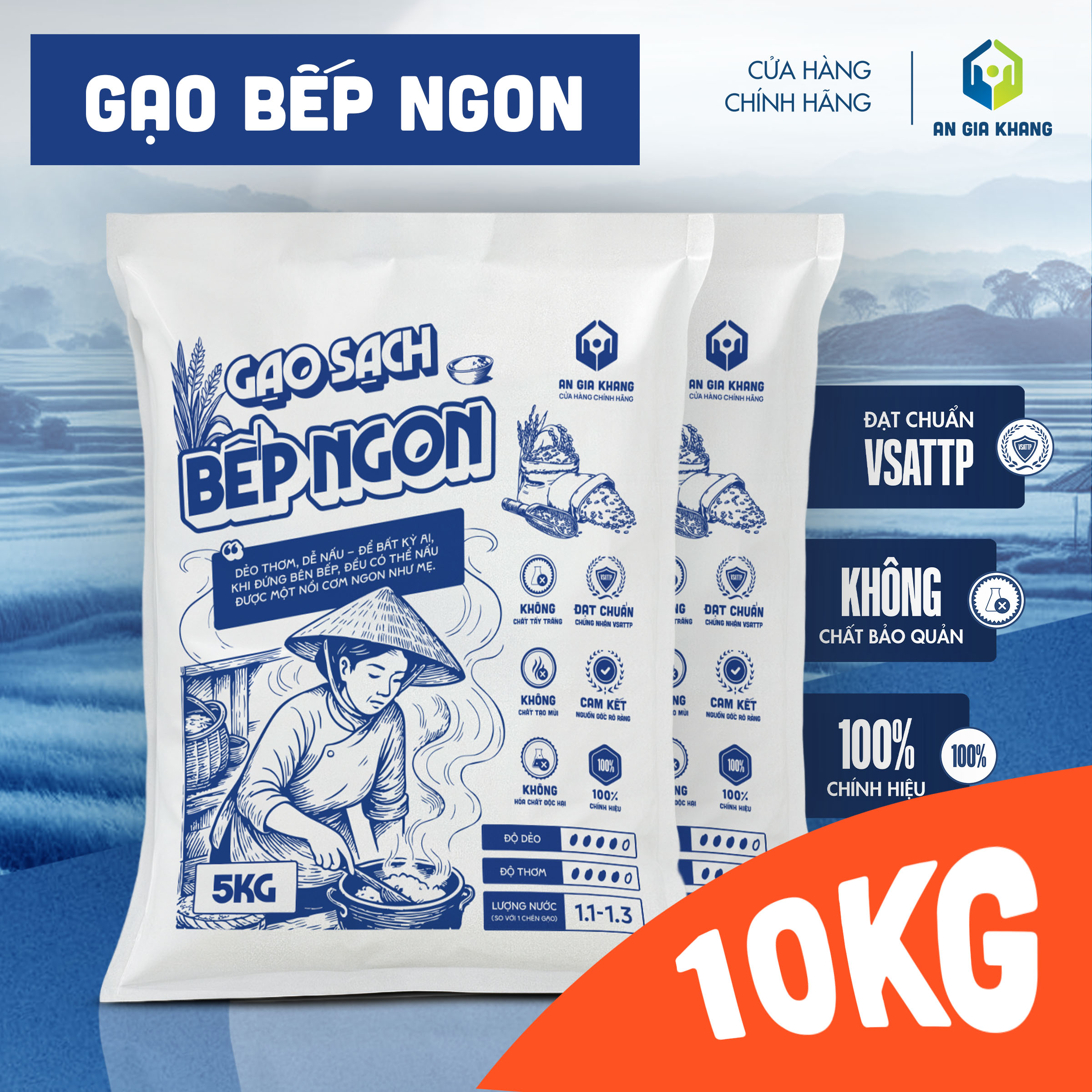 [Túi 10kg] Gạo Bếp Ngon Thơm Dẻo AGKF (An Gia Khang Food) - Gạo Sạch