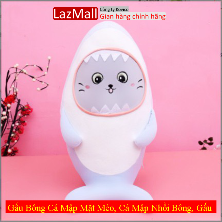 Gấu bông cá mập mặt mèo, cá mập nhồi bông, gấu bông mèo cosplay cá mập siêu yêu size 40cm