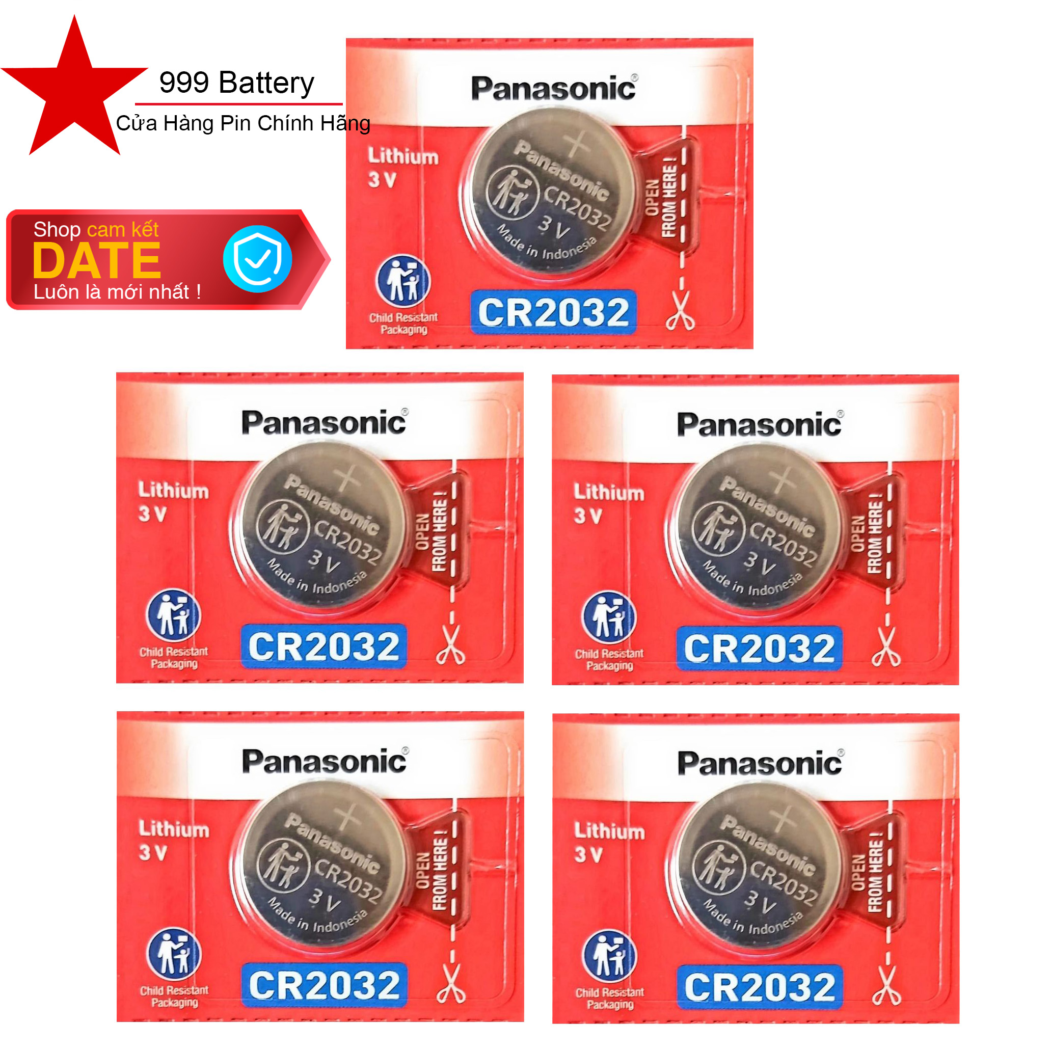 Combo 5 viên pin Cr2032 Panasonic lithium 3V chính hãng