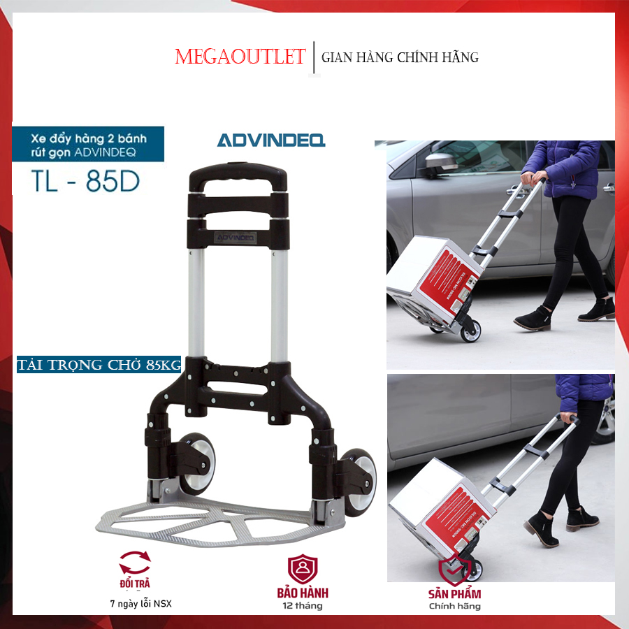 Xe đẩy hàng 2 bánh gấp gọn chở 85kg nhập khẩu ADVINDEQ TL-85D, xe kéo hàng xếp gọn đa năng - hàng chính hãng bảo hành 1 năm