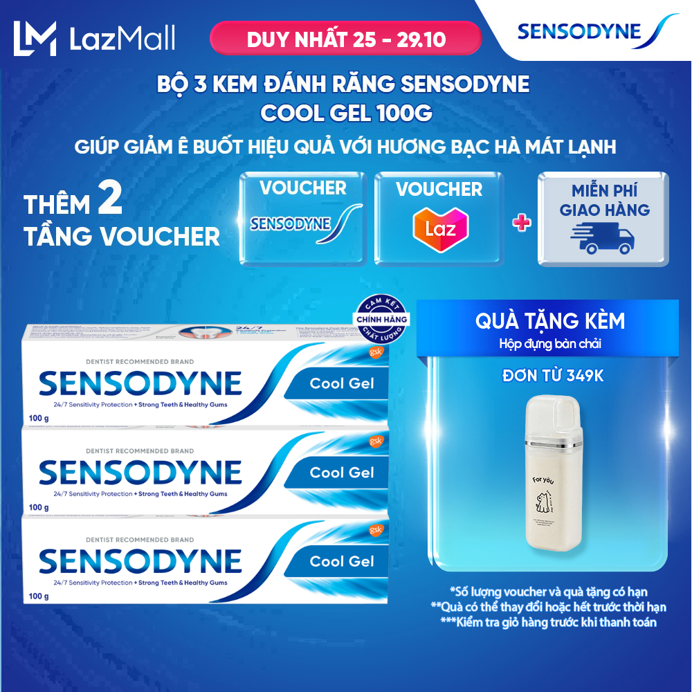 Bộ 3 Kem đánh răng SENSODYNE Cool Gel 100g giúp giảm ê buốt hiệu quả với hương bạc hà mát lạnh