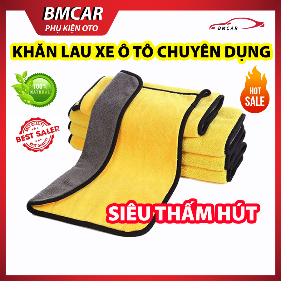 Khăn lau xe chuyên dụng SIÊU THẤM, KHÔNG BÔNG XÙ Microfiber BMCAR
