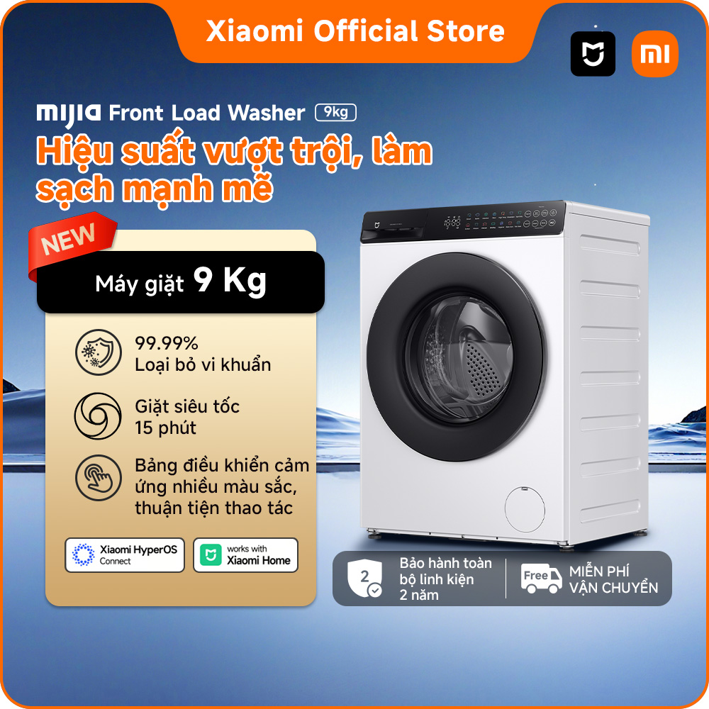 Máy giặt cửa trước Xiaomi Mijia Front Load Washer 9kg | Giặt siêu tốc 15 phút | Làm sạch bằng hơi nước giúp diệt tới 99.99% vi khuẩn | Bảng điều khiển cảm ứng nhiều màu sắc, thuận tiện thao tác