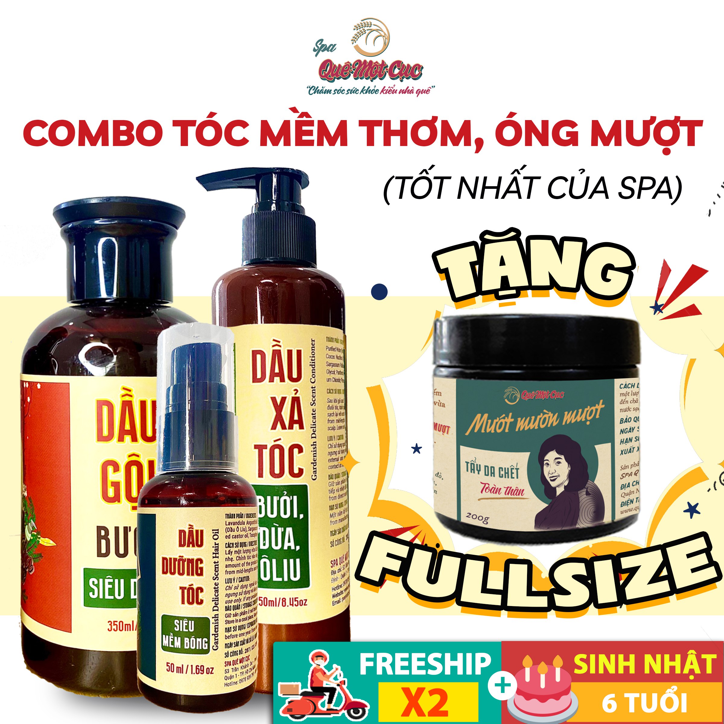 Bộ 3 siêu dưỡng tóc bóng mềm 3 món cho tóc khô cứng Quê MỘT CỤC 850ml