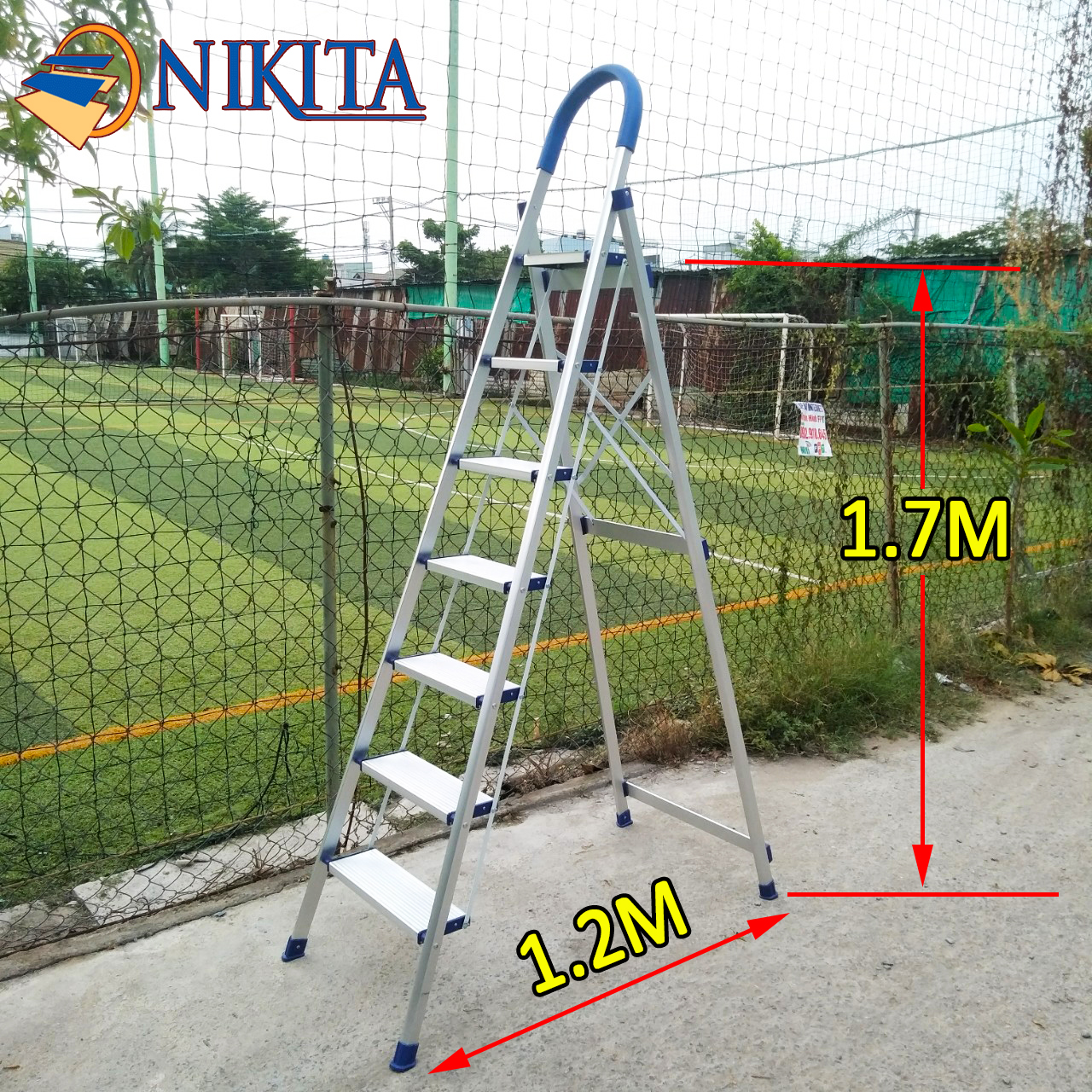 Thang nhôm ghế tay vịn 7 bậc 1.7M Nikita DL07 Nhật Bản (bảo hành 2 năm) thang gia đình, thang xếp gọn