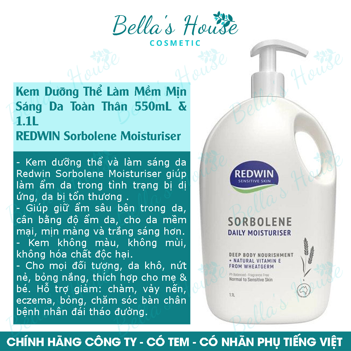 Hcm kem dưỡng thể làm mềm mịn sáng da toàn thân 550ml & 1.1l - redwin sorbolene moisturiser with vitamin e