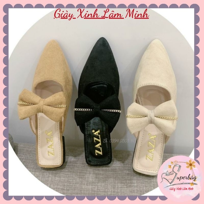 Sục nữ ♥️freeship♥️ dép sục nữ da lộn mềm mại đính nơ siêu xinh gxhq 66