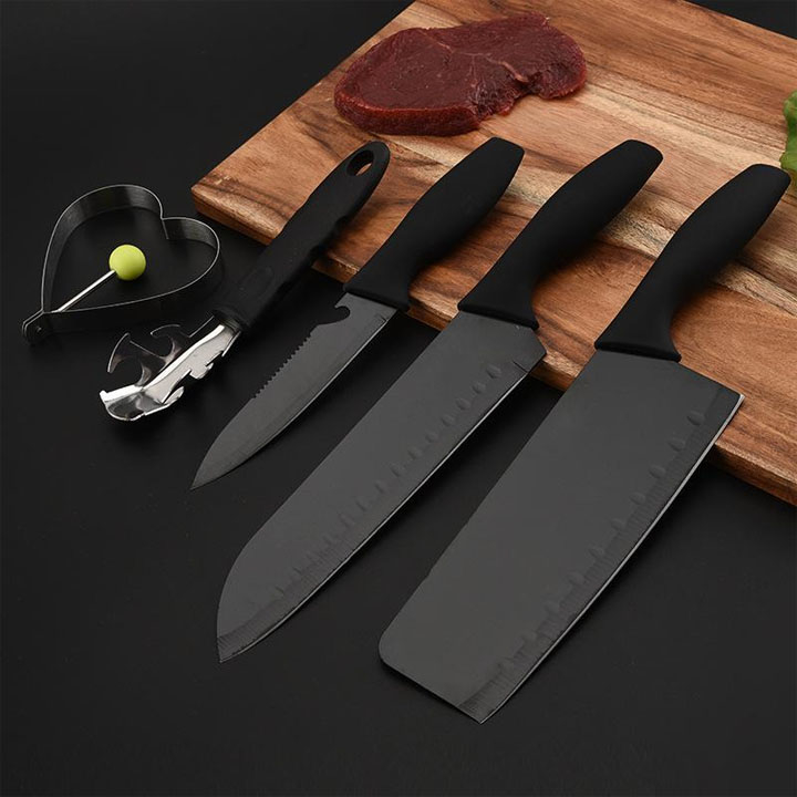 Bộ dao làm bếp 5 món - Dao chặt xương - Dao thái thịt cá - Dao thái rau củ - Dao gọt hoa quả - giá đỡ - Khay dán trứng