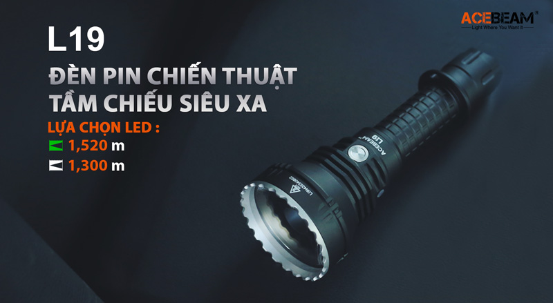 Đèn pin chiếu xa ACEBEAM L19 độ sáng 1650lm chiếu xa 1300m bóng LED PM sử dụng pin 21700 Đèn Đèn pin