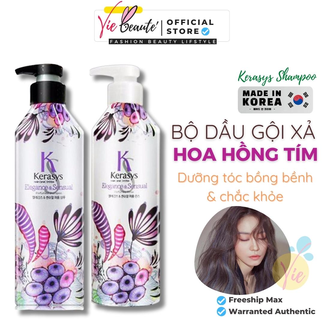 Combo gội xả Kerasys hương hoa hồng tím - Kerasys Elegance & Sensual 600ml làm sạch dịu nhẹ, lưu hương dài lâu