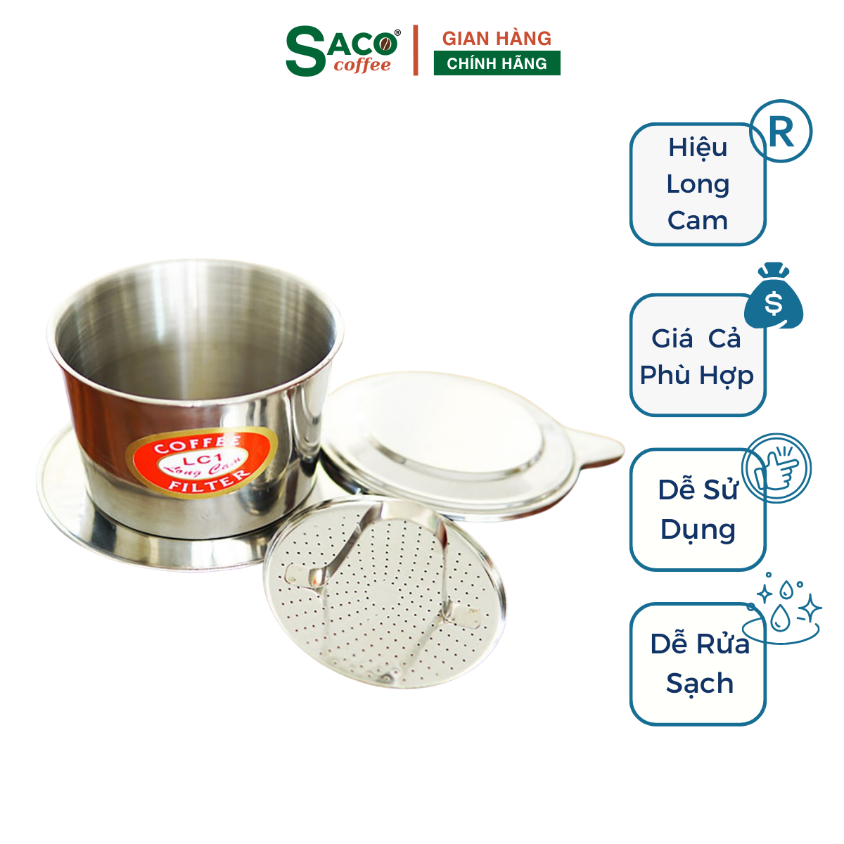Phin Cà phê, phin pha cà phê inox Long Cam cao cấp phù hợp cho gia đình, quán cà phê