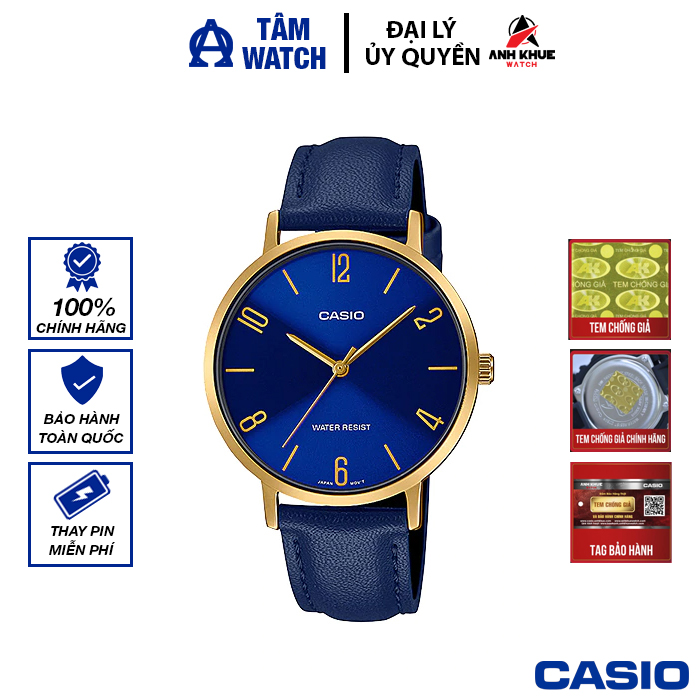 Đồng hồ nữ dây da casio standard chính hãng anh khuê ltp-vt01gl-2budf