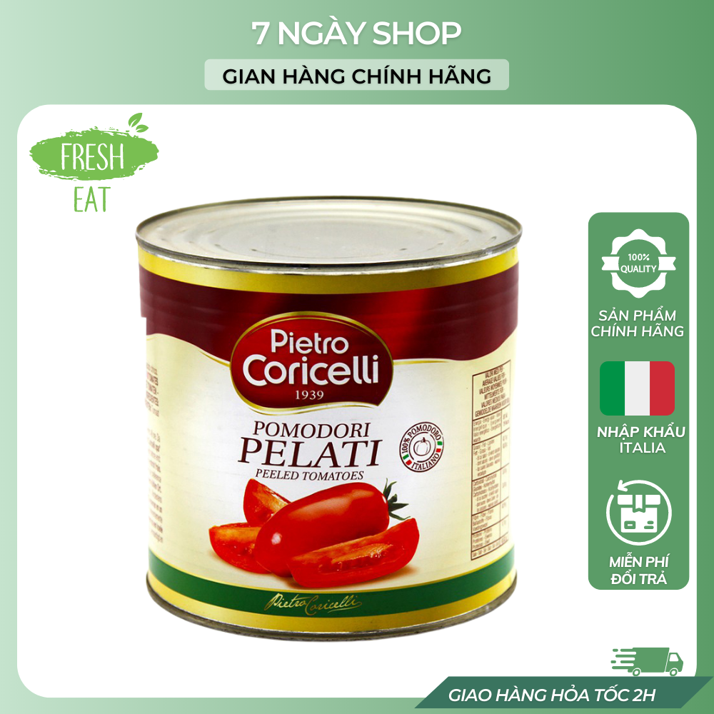 Cà Chua Lột Pietro Coricelli Pomodori Pelati 7NgayShop 2.5KG Nhập Khẩu Ý Date 2024, Sốt Cà Chua Trái Làm Pizza Mì Ý