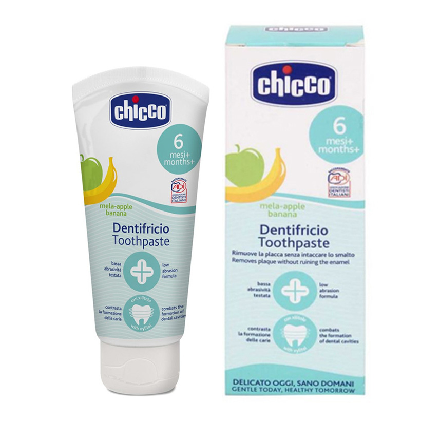 Kem đánh răng chicco 50ml hương chuối có thể nuốt được an toàn cho bé từ 6 tháng tuổi - hàng chính hãng