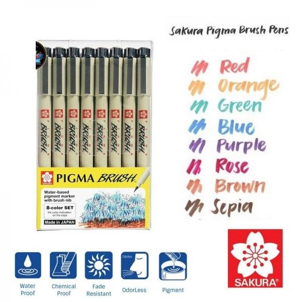 Bộ 8 cây sakura pigma brush full 8 màu