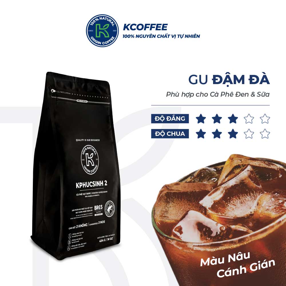Cà phê hạt rang KPhucsinh 2 454g Robusta Arabica 100% nguyên chất cà phê đậm vị