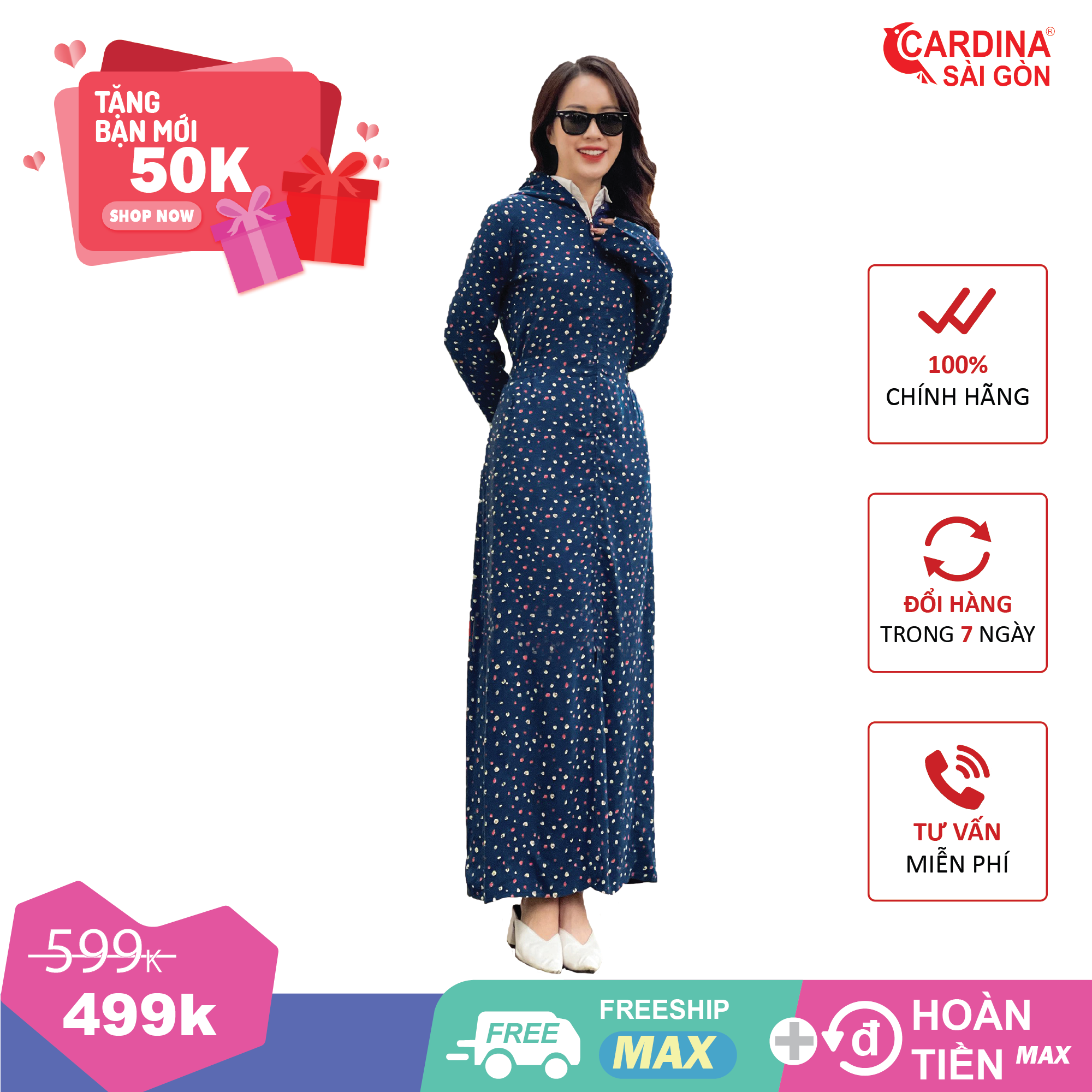 Áo chống nắng nữ toàn thân Cardina Sài Gòn vải lanh nhung cao cấp có nón xỏ ngón chống tia UV hơn 97% mã 1BCL