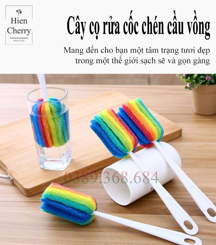 Cây cọ rửa ly chén cầu vồng - Cất liệu mút bọt biển mềm mượt