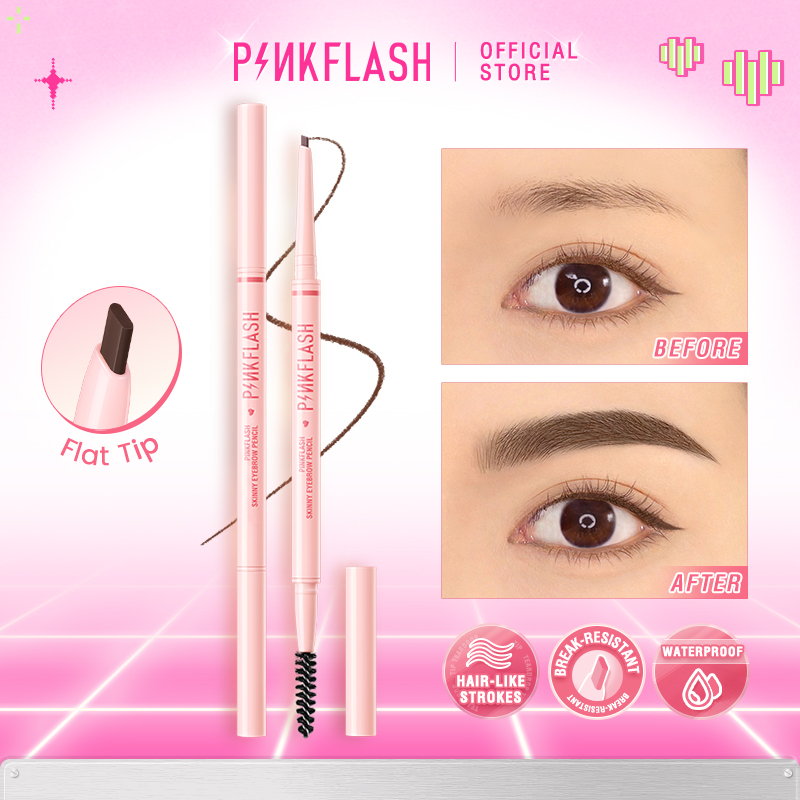 PINKFLASH SkinnyLine Bút Kẻ Mày Đầu Rút Siêu Mịn 1mm Đầu Ngòi Dẹt Nét Mịn Hai Đầu Không Vón Cục Không Thấm Nước Lâu Trôi Sắc Tố Cao Chống Gấy Dễ Sử Dụng
