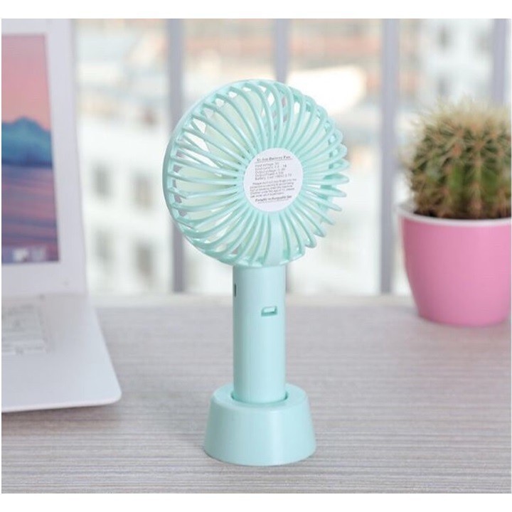 Quạt tích điện mini cầm tay hoặc để bàn có đèn led đế tròn có tai