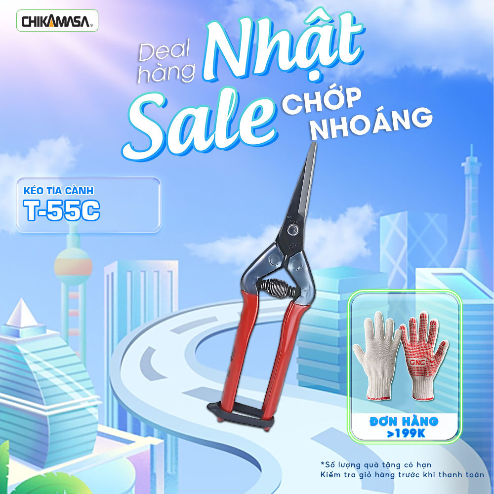 Kéo tỉa cành cao cấp Nhật Bản Chikamasa T-55C chiều dài lưỡi 48mm - lưỡi thép không gỉ chất lượng cao siêu bén - Cắt ngọt, không bám dính, liền sẹo nhanh