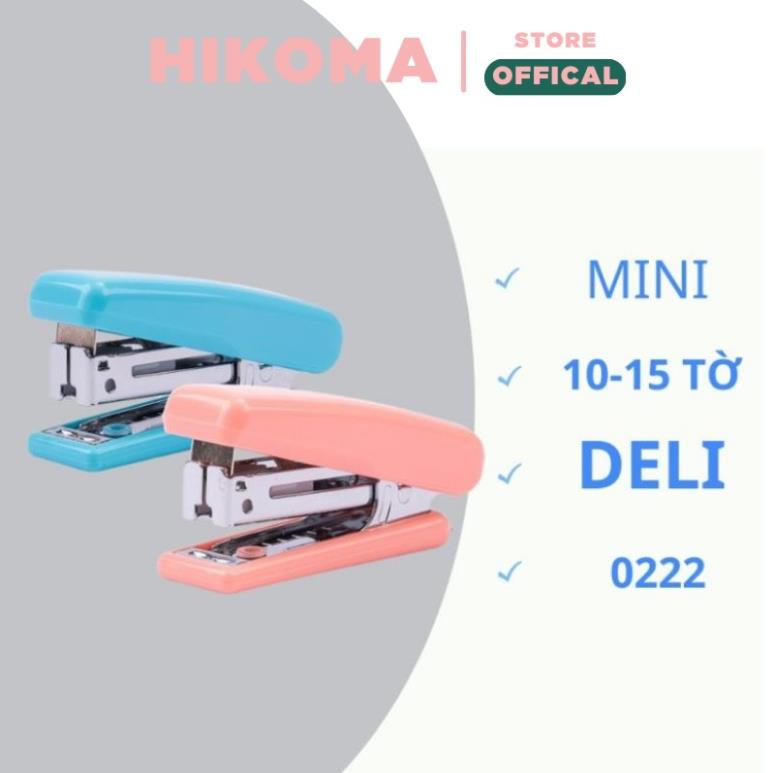 Bấm ghim deli mini #10 – ghim bấm 12 tờ / e0222 – màu xanh , hồng, dập ghim mini - hikoma store