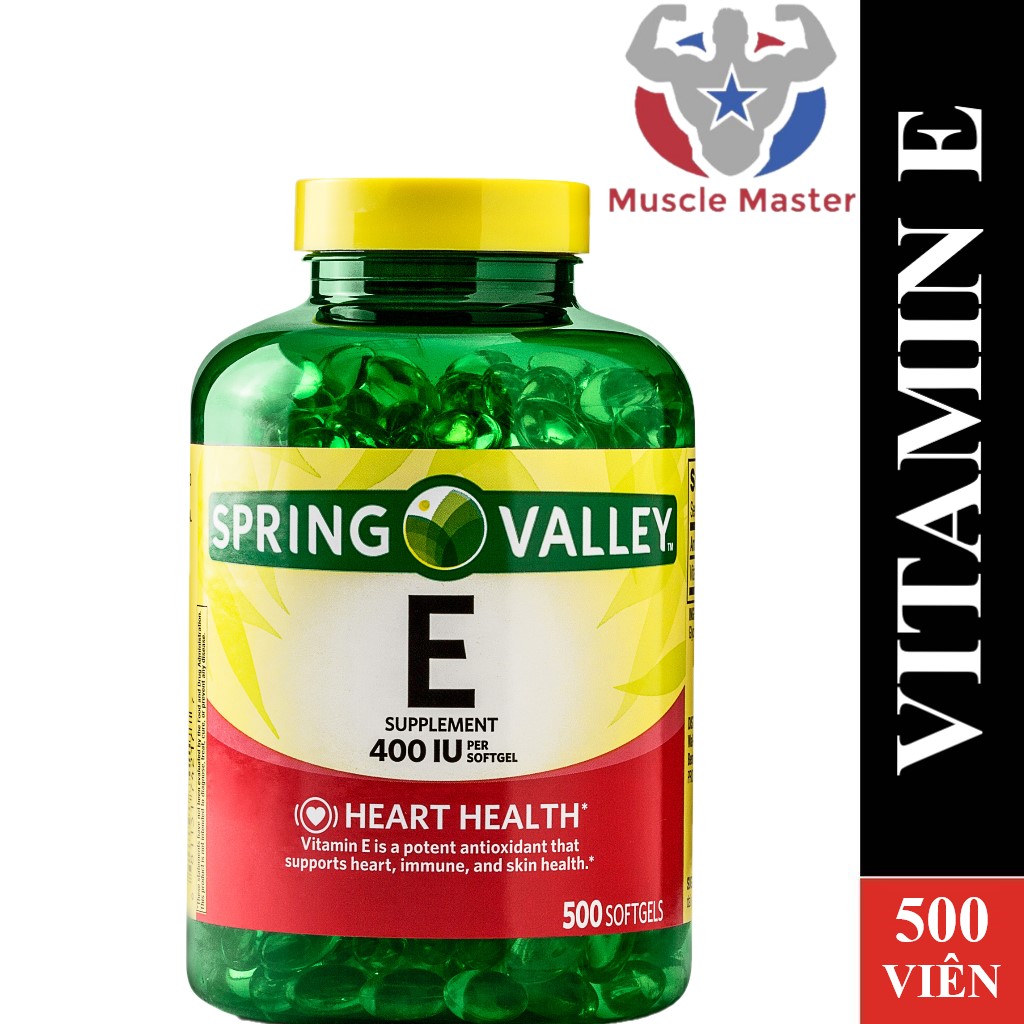 Thực Phẩm Bổ Sung Vitamin E Giúp Đẹp và Trắng Da Spring Valley Vitamin E 400IU 500 Viên