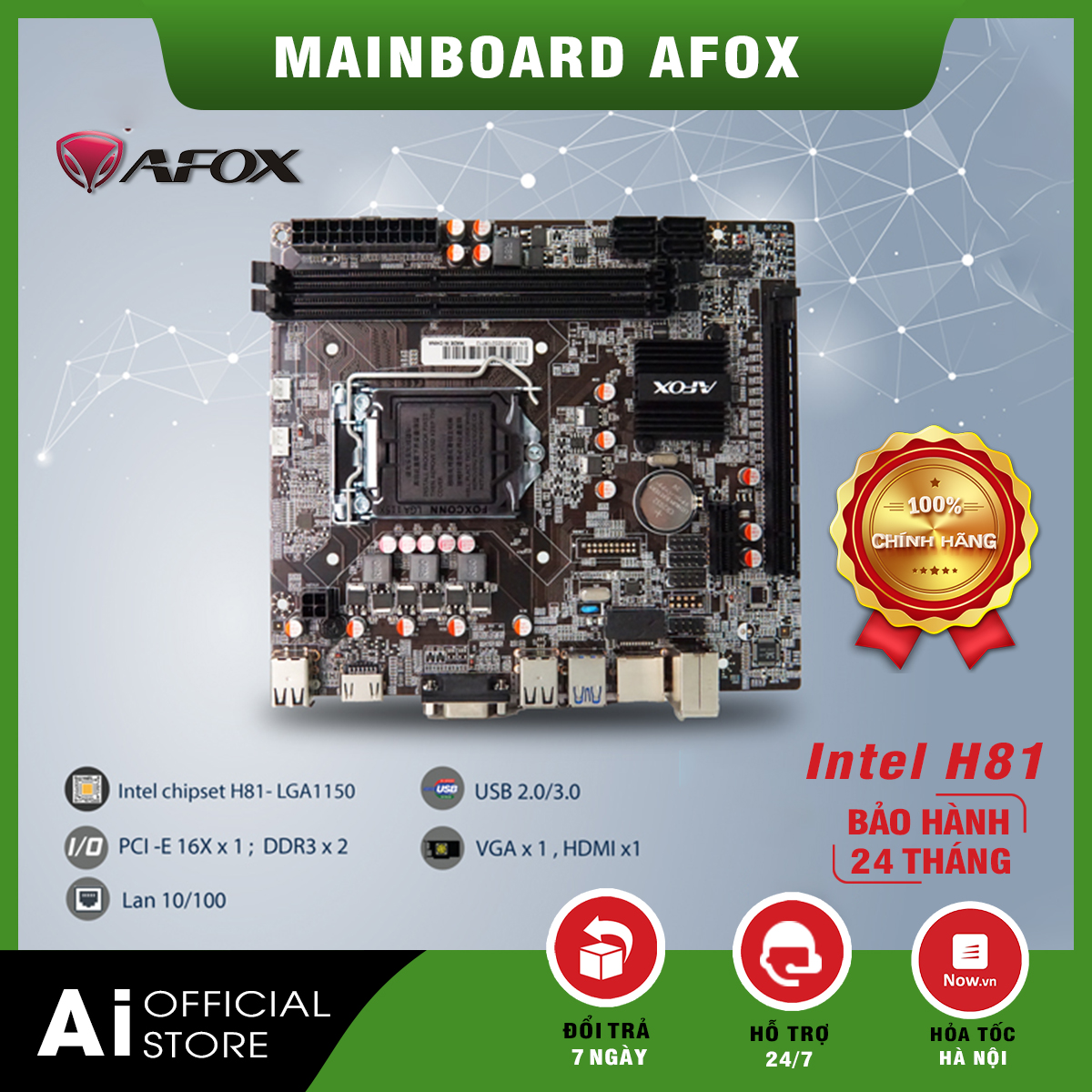 Bo mạch chủ - mainboard afox h81 - lga1150 - main máy tính - hàng chính hãng - bảo hành 24 tháng!!!