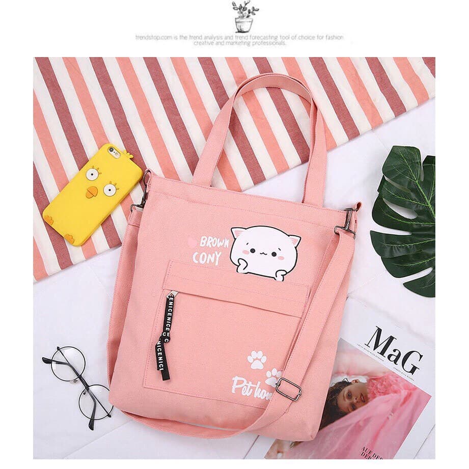 [HCM][FREESHIP] Túi tote nữ túi vải cá tính đừng vừa A4 - BROWN CONY
