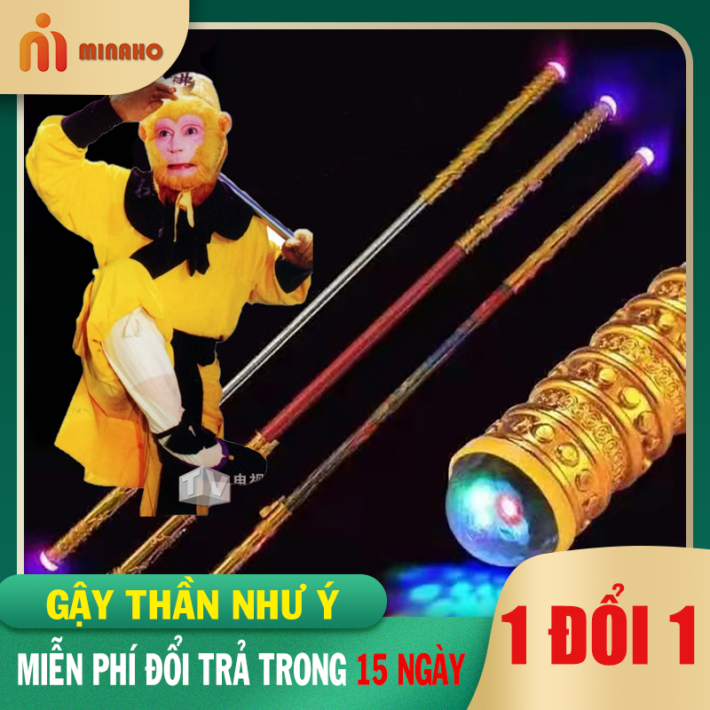 Gậy thần như ý tôn ngộ không có thể kéo dài thu ngắn, có đèn 2 đầu và nút bấm gậy bung ra cực chất minaho