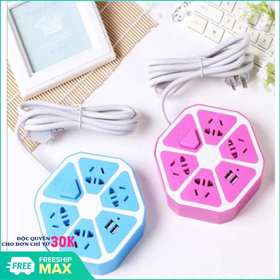 Ổ Cắm Điện Lục Giác Tích Hợp 2 Cổng Usb - Mẫu Mới 2019 (Màu ngẫu nhiên)