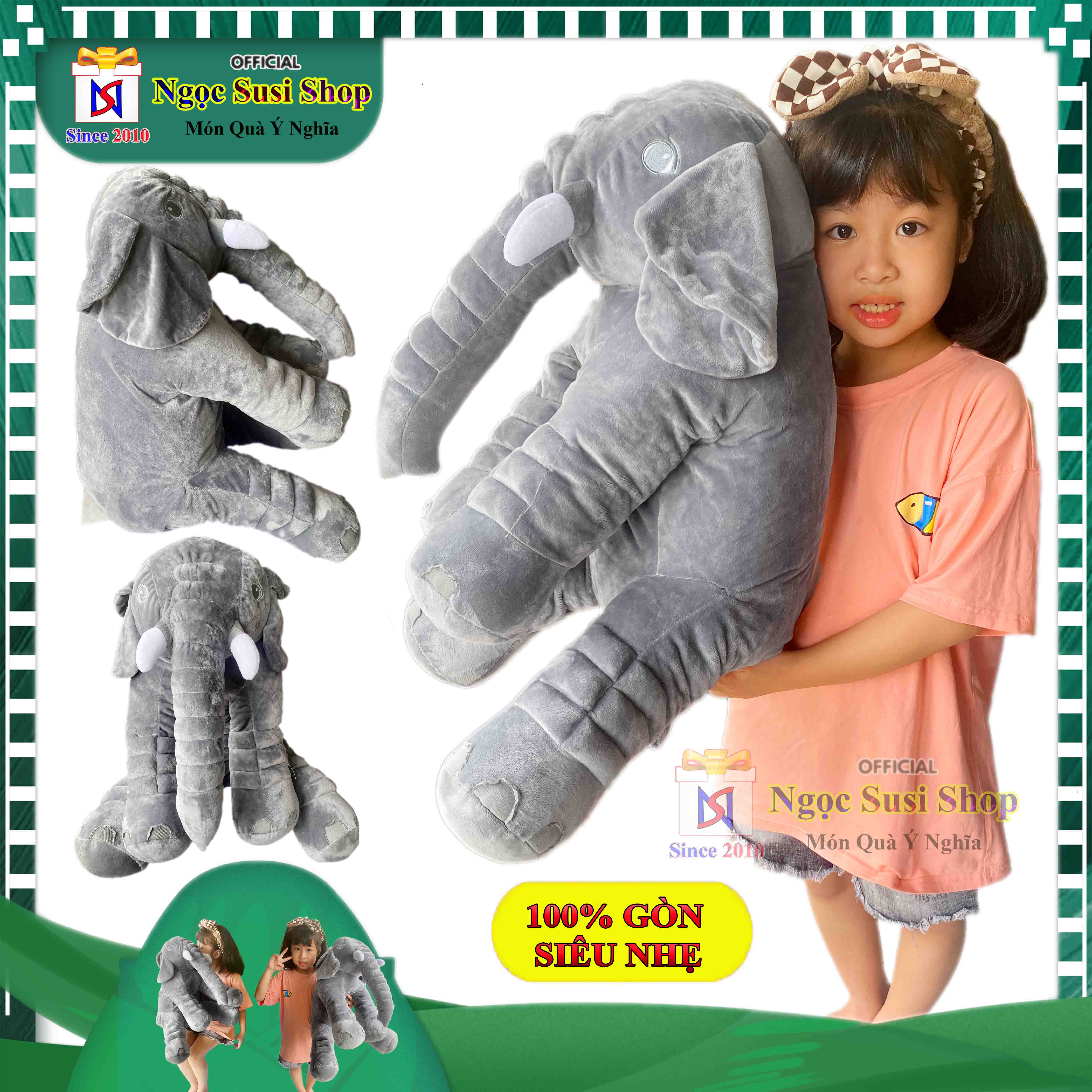 Thú nhồi bông con voi siêu đáng yêu cho bé ôm ngủ size lớn - gấu bông con voi